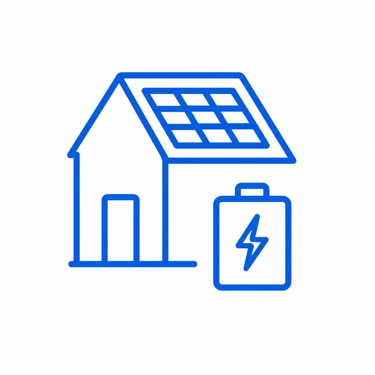 Ein Icon von einem Wohngeb&auml;ude mit Dach-PV-Anlage und Stromspeichersystem