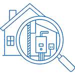 Icon eines Bestandgeb&auml;udes im Bezug auf Installationsdetails wie Errichtung von Leitungswegen, Erweiterung von Erdungsanlagen und sicheren Wand- und Dachdurchdringungen