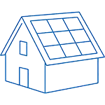 Icon f&uuml;r Photovoltaikinstallation auf Geb&auml;uden mit steilen D&auml;chern
